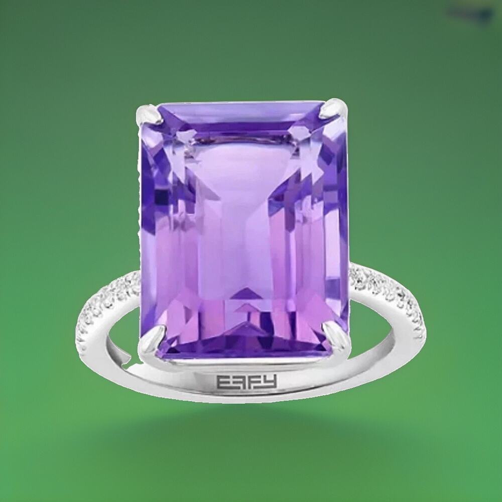 NEW! Effy Purple Amethyst, White Sapphire & Silver Ring /Size 7 /W GIFT BOX